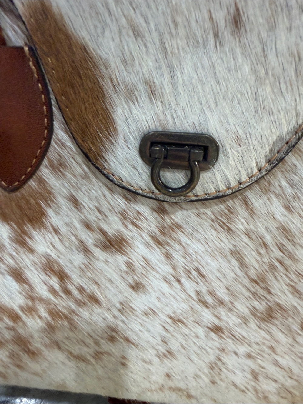 Cowhide Two-Tone Brown & White Braided-Handle Satchel - Picture 5 of 8